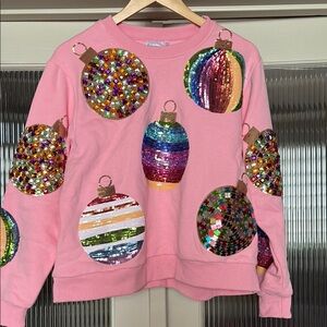 Pink Sequin Ornament Sweatshirt